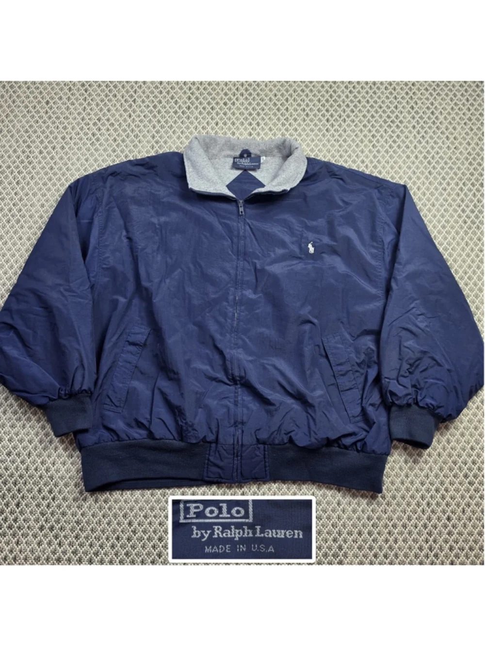 Vintage Polo Ralph Lauren USA Fleece Lined Bomber Jacket Men’s XL Navy Full Zip